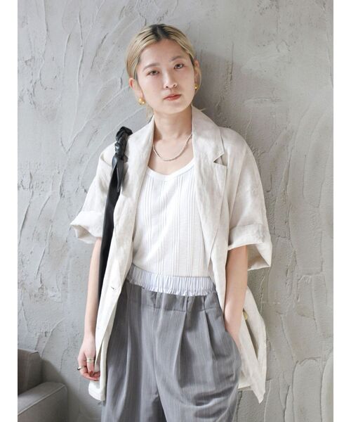 Ungrid（アングリッド）の「リネン混ハーフスリーブジャケット（テーラードジャケット・レディース・アイボリー/ブラック・FREE）」の10枚目の写真