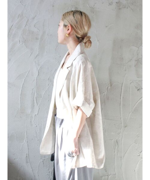 Ungrid（アングリッド）の「リネン混ハーフスリーブジャケット（テーラードジャケット・レディース・アイボリー/ブラック・FREE）」の18枚目の写真