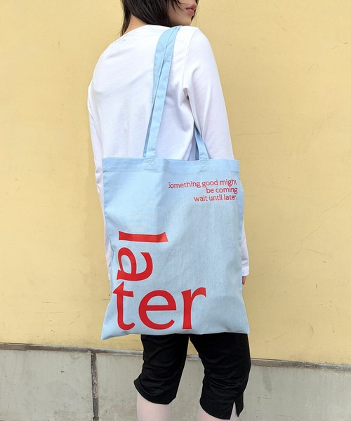 SETUP7（セットアップセブン）の「【THE READING ROOM PARIS】flat tote bag "later" グラフィックプリント フラットトートバッグ コットン（トートバッグ・レディース・ネイビー/ライトイエロー/スカイブルー/ホワイト・FREE）」の17枚目の写真
