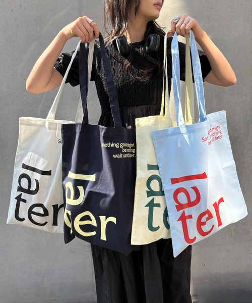 SETUP7（セットアップセブン）の「【THE READING ROOM PARIS】flat tote bag "later" グラフィックプリント フラットトートバッグ コットン（トートバッグ・レディース・ネイビー/ライトイエロー/スカイブルー/ホワイト・FREE）」の21枚目の写真