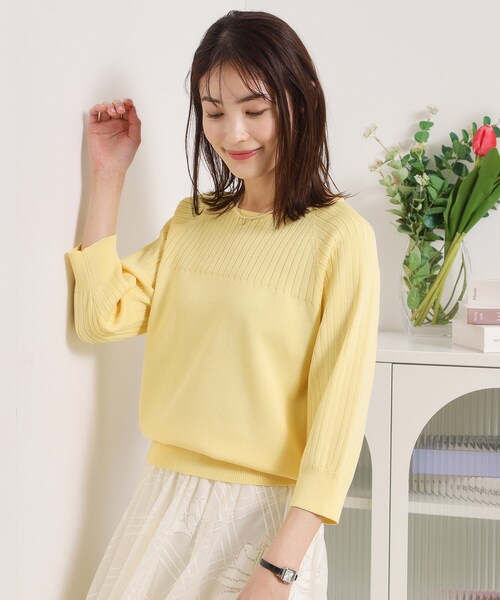 ITS'DEMO(イッツデモ)の「【縮みに強い/毛玉防止/洗濯機OK】タフニット リブ切替ニットプルオーバー(ニット/セーター・レディース・ブルー/オフホワイト/レッド系1/ブラック/ライトイエロー系・00)」の4枚目の写真