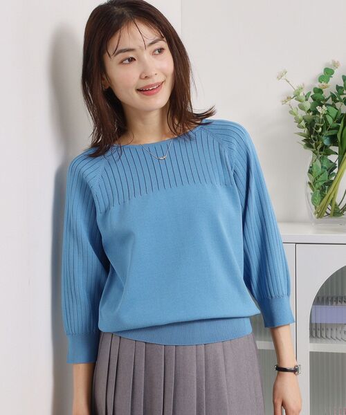 ITS'DEMO(イッツデモ)の「【縮みに強い/毛玉防止/洗濯機OK】タフニット リブ切替ニットプルオーバー(ニット/セーター・レディース・ブルー/オフホワイト/レッド系1/ブラック/ライトイエロー系・00)」の3枚目の写真