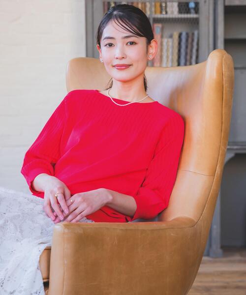 ITS'DEMO(イッツデモ)の「【縮みに強い/毛玉防止/洗濯機OK】タフニット リブ切替ニットプルオーバー(ニット/セーター・レディース・ブルー/オフホワイト/レッド系1/ブラック/ライトイエロー系・00)」の7枚目の写真