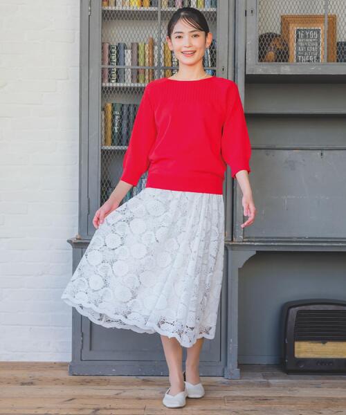 ITS'DEMO(イッツデモ)の「【縮みに強い/毛玉防止/洗濯機OK】タフニット リブ切替ニットプルオーバー(ニット/セーター・レディース・ブルー/オフホワイト/レッド系1/ブラック/ライトイエロー系・00)」の8枚目の写真