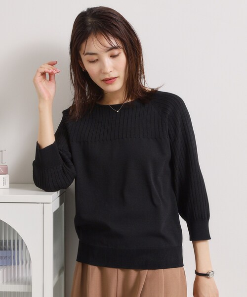 ITS'DEMO(イッツデモ)の「【縮みに強い/毛玉防止/洗濯機OK】タフニット リブ切替ニットプルオーバー(ニット/セーター・レディース・ブルー/オフホワイト/レッド系1/ブラック/ライトイエロー系・00)」の15枚目の写真