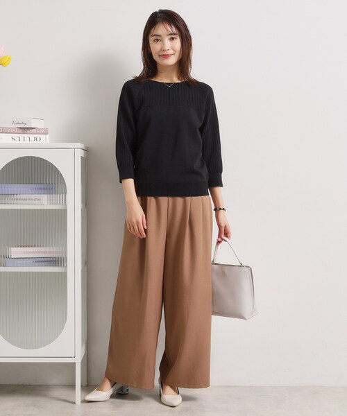 ITS'DEMO(イッツデモ)の「【縮みに強い/毛玉防止/洗濯機OK】タフニット リブ切替ニットプルオーバー(ニット/セーター・レディース・ブルー/オフホワイト/レッド系1/ブラック/ライトイエロー系・00)」の16枚目の写真