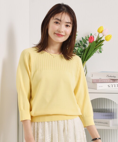 ITS'DEMO(イッツデモ)の「【縮みに強い/毛玉防止/洗濯機OK】タフニット リブ切替ニットプルオーバー(ニット/セーター・レディース・ブルー/オフホワイト/レッド系1/ブラック/ライトイエロー系・00)」の18枚目の写真