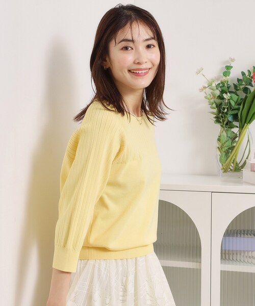 ITS'DEMO(イッツデモ)の「【縮みに強い/毛玉防止/洗濯機OK】タフニット リブ切替ニットプルオーバー(ニット/セーター・レディース・ブルー/オフホワイト/レッド系1/ブラック/ライトイエロー系・00)」の19枚目の写真