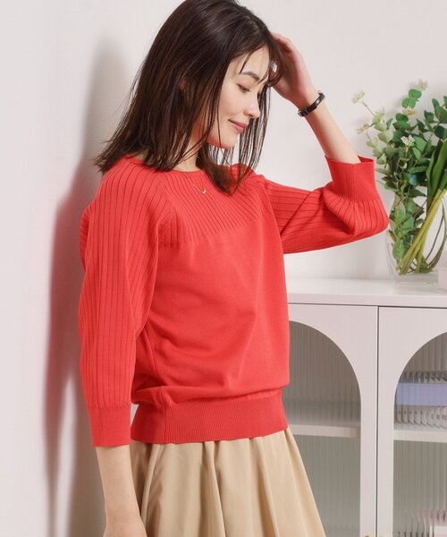 ITS'DEMO(イッツデモ)の「【縮みに強い/毛玉防止/洗濯機OK】タフニット リブ切替ニットプルオーバー(ニット/セーター・レディース・ブルー/オフホワイト/レッド系1/ブラック/ライトイエロー系・00)」の22枚目の写真