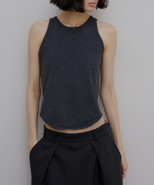 Ameri（アメリ）の「LOW BASIC COMPACT KNIT TANK TOP（タンクトップ・レディース・グリーン系その他/グレー/ピンク/ホワイト・FREE）」の2枚目の写真