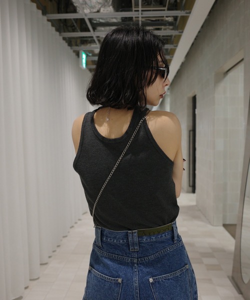 Ameri（アメリ）の「LOW BASIC COMPACT KNIT TANK TOP（タンクトップ・レディース・グリーン系その他/グレー/ピンク/ホワイト・FREE）」の5枚目の写真