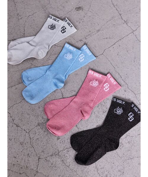 GYDA(ジェイダ)の「GG BUNNY FACEラメSOX(ソックス/靴下・レディース・ライトブルー/ブラック/オフホワイト/ピンク・FREE)」の8枚目の写真