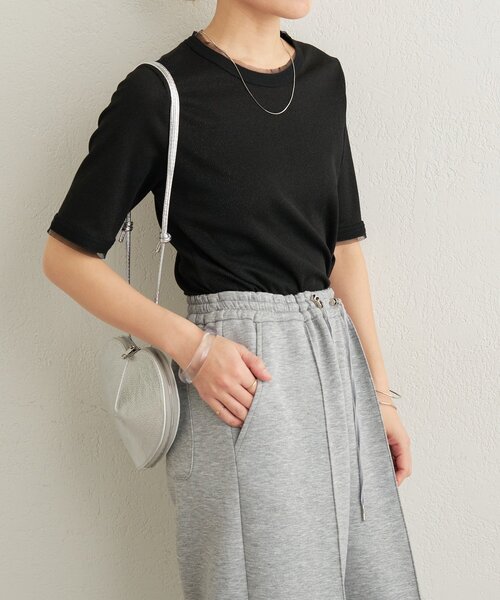 Omekashi（オメカシ）の「ラメリブ半袖ニット（ニット/セーター・レディース・グレー/ブラック・FREE）」の5枚目の写真