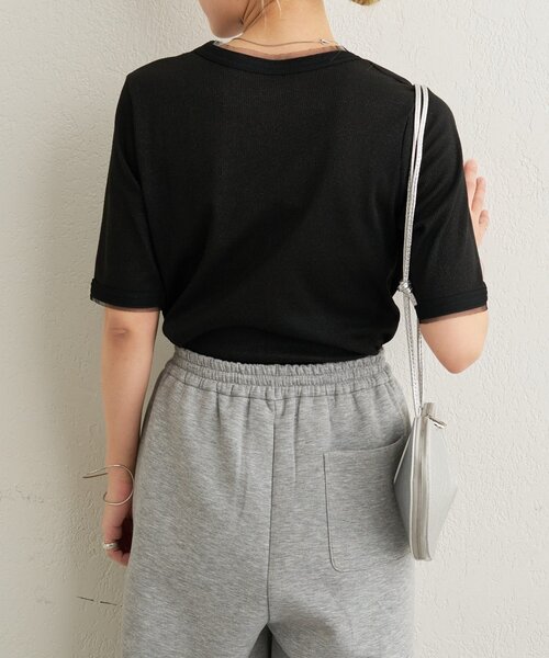 Omekashi（オメカシ）の「ラメリブ半袖ニット（ニット/セーター・レディース・グレー/ブラック・FREE）」の6枚目の写真