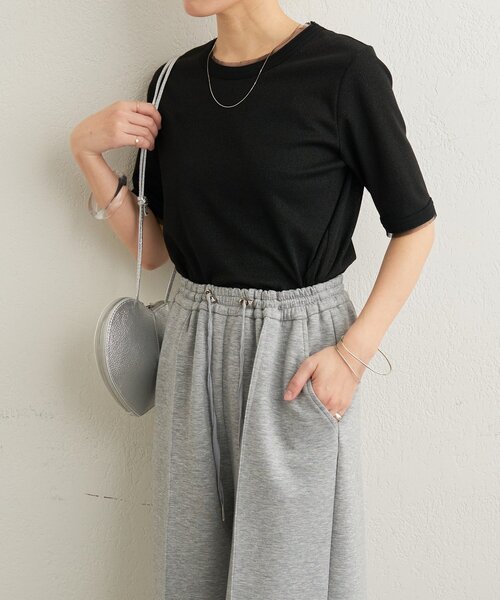 Omekashi（オメカシ）の「ラメリブ半袖ニット（ニット/セーター・レディース・グレー/ブラック・FREE）」の7枚目の写真