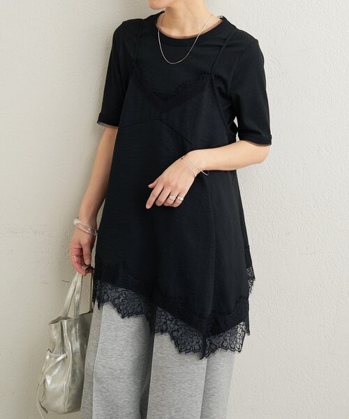 Omekashi（オメカシ）の「ラメリブ半袖ニット（ニット/セーター・レディース・グレー/ブラック・FREE）」の9枚目の写真