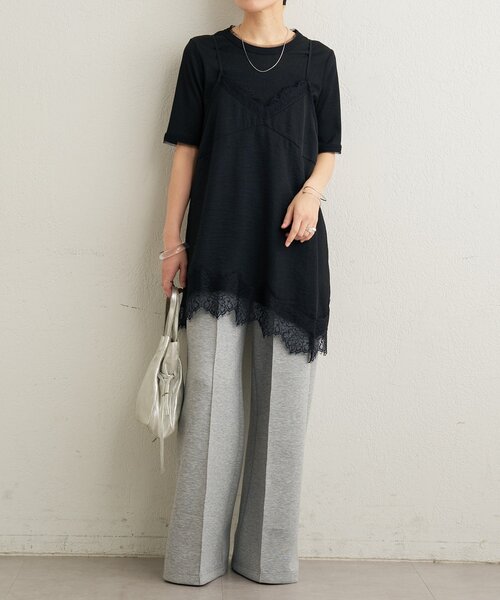 Omekashi（オメカシ）の「ラメリブ半袖ニット（ニット/セーター・レディース・グレー/ブラック・FREE）」の11枚目の写真