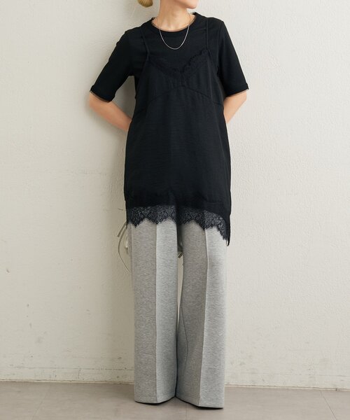 Omekashi（オメカシ）の「ラメリブ半袖ニット（ニット/セーター・レディース・グレー/ブラック・FREE）」の12枚目の写真