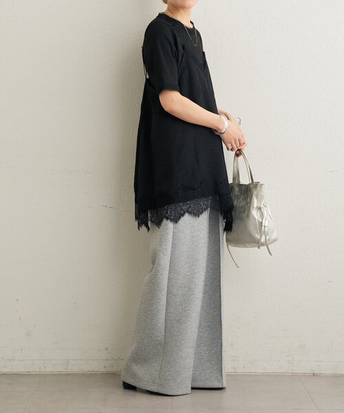 Omekashi（オメカシ）の「ラメリブ半袖ニット（ニット/セーター・レディース・グレー/ブラック・FREE）」の14枚目の写真