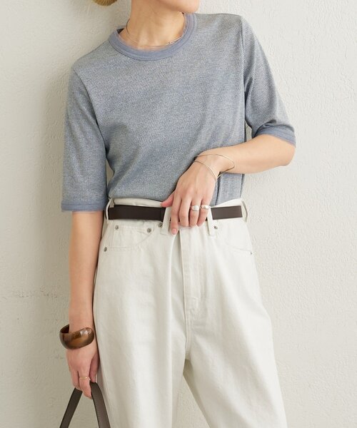 Omekashi（オメカシ）の「ラメリブ半袖ニット（ニット/セーター・レディース・グレー/ブラック・FREE）」の17枚目の写真