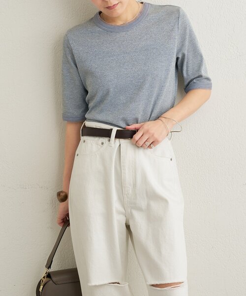 Omekashi（オメカシ）の「ラメリブ半袖ニット（ニット/セーター・レディース・グレー/ブラック・FREE）」の18枚目の写真