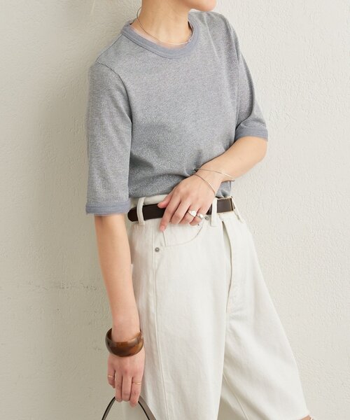 Omekashi（オメカシ）の「ラメリブ半袖ニット（ニット/セーター・レディース・グレー/ブラック・FREE）」の19枚目の写真