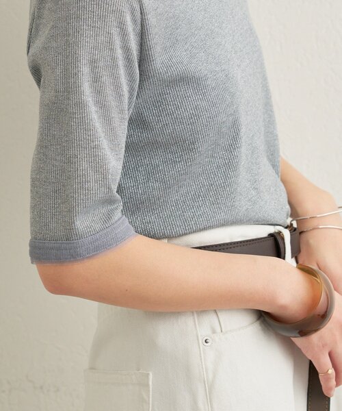 Omekashi（オメカシ）の「ラメリブ半袖ニット（ニット/セーター・レディース・グレー/ブラック・FREE）」の20枚目の写真