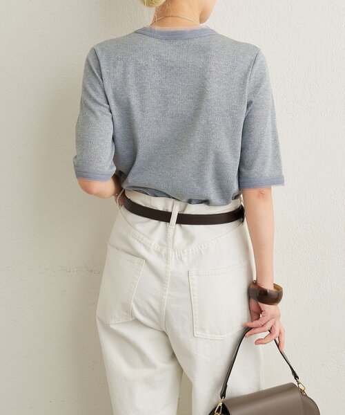 Omekashi（オメカシ）の「ラメリブ半袖ニット（ニット/セーター・レディース・グレー/ブラック・FREE）」の21枚目の写真