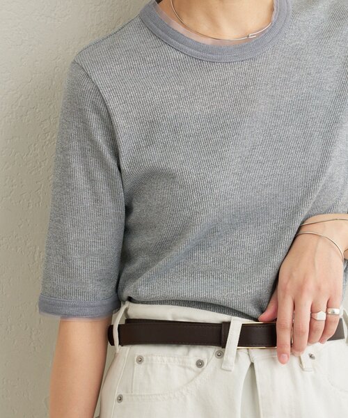 Omekashi（オメカシ）の「ラメリブ半袖ニット（ニット/セーター・レディース・グレー/ブラック・FREE）」の22枚目の写真