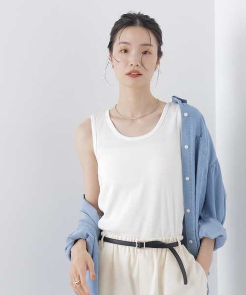 NANO universe（ナノユニバース）の「UVカット抗菌防臭吸水速乾イージーケアリブ タンクトップ（タンクトップ・レディース・ブラック/ホワイト/ライトグレー・FREE）」の2枚目の写真