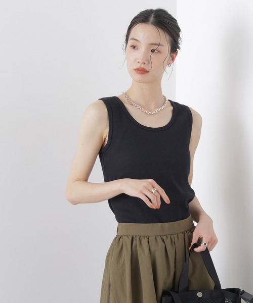 NANO universe（ナノユニバース）の「UVカット抗菌防臭吸水速乾イージーケアリブ タンクトップ（タンクトップ・レディース・ブラック/ホワイト/ライトグレー・FREE）」の3枚目の写真