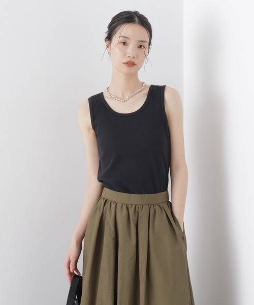 NANO universe（ナノユニバース）の「UVカット抗菌防臭吸水速乾イージーケアリブ タンクトップ（タンクトップ・レディース・ブラック/ホワイト/ライトグレー・FREE）」の7枚目の写真