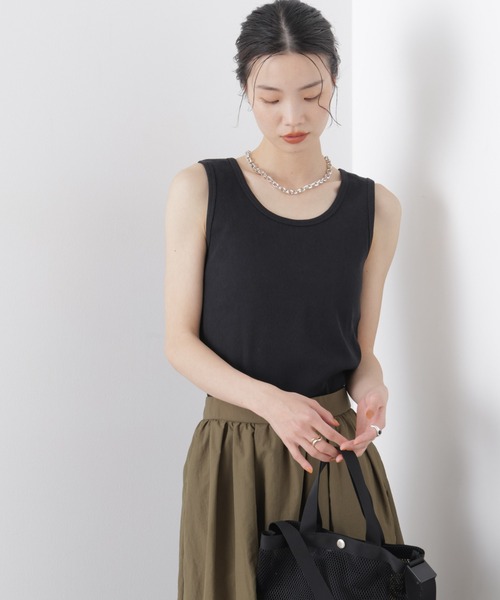 NANO universe（ナノユニバース）の「UVカット抗菌防臭吸水速乾イージーケアリブ タンクトップ（タンクトップ・レディース・ブラック/ホワイト/ライトグレー・FREE）」の8枚目の写真