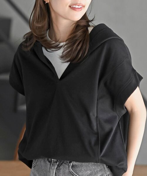 rps（アールピーエス）の「サイドポケットミニ裏毛パーカー（パーカー・レディース・ブラック/杢グレー・フリー）」の2枚目の写真