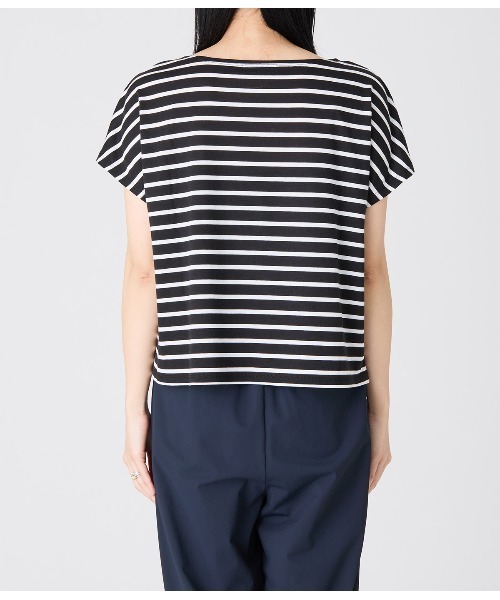 Park Slope NEWYORKER（パークスロープニューヨーカー）の「【接触冷感・優しい肌触り】ボーダーフレンチスリーブTシャツ（Tシャツ/カットソー・レディース・ブラック/ネイビー・フリー）」の7枚目の写真
