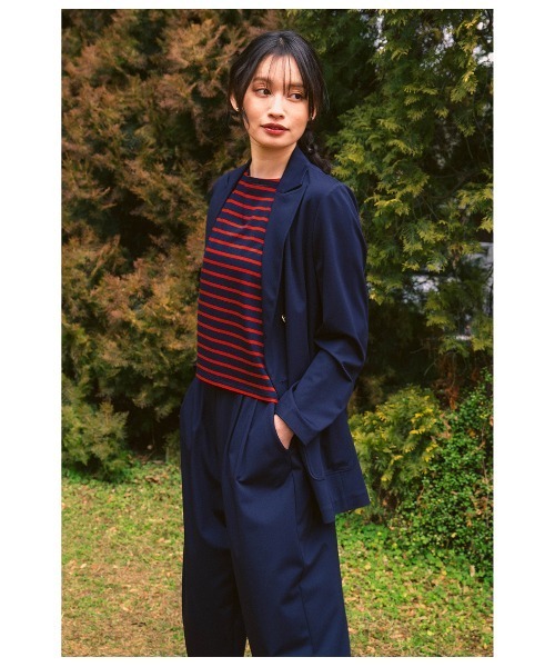 Park Slope NEWYORKER（パークスロープニューヨーカー）の「【接触冷感・優しい肌触り】ボーダーフレンチスリーブTシャツ（Tシャツ/カットソー・レディース・ブラック/ネイビー・フリー）」の17枚目の写真