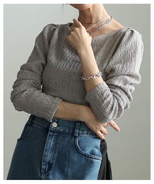 Sawa a la mode（サワアラモード）の「立体シャーリングショルダータックカットソー（Tシャツ/カットソー・レディース・ブラック/グレー/イエロー・FREE）」の21枚目の写真