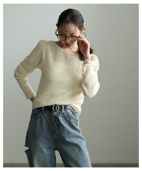 Sawa a la mode（サワアラモード）の「立体シャーリングショルダータックカットソー（Tシャツ/カットソー・レディース・ブラック/グレー/イエロー・FREE）」の20枚目の写真