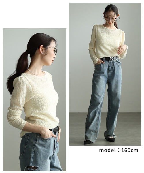 Sawa a la mode（サワアラモード）の「立体シャーリングショルダータックカットソー（Tシャツ/カットソー・レディース・ブラック/グレー/イエロー・FREE）」の17枚目の写真