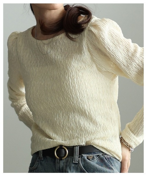 Sawa a la mode（サワアラモード）の「立体シャーリングショルダータックカットソー（Tシャツ/カットソー・レディース・ブラック/グレー/イエロー・FREE）」の16枚目の写真