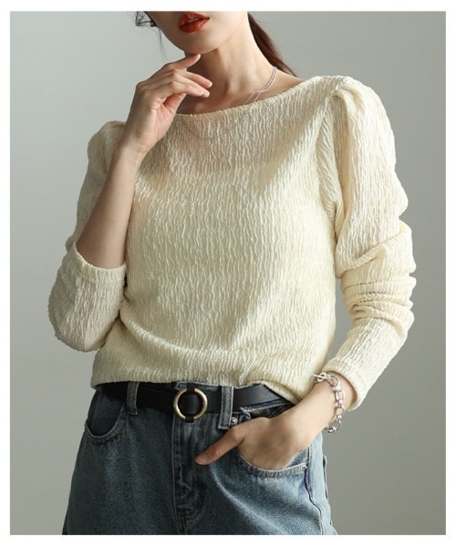 Sawa a la mode（サワアラモード）の「立体シャーリングショルダータックカットソー（Tシャツ/カットソー・レディース・ブラック/グレー/イエロー・FREE）」の15枚目の写真