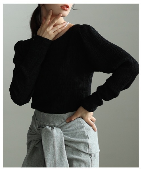 Sawa a la mode（サワアラモード）の「立体シャーリングショルダータックカットソー（Tシャツ/カットソー・レディース・ブラック/グレー/イエロー・FREE）」の13枚目の写真