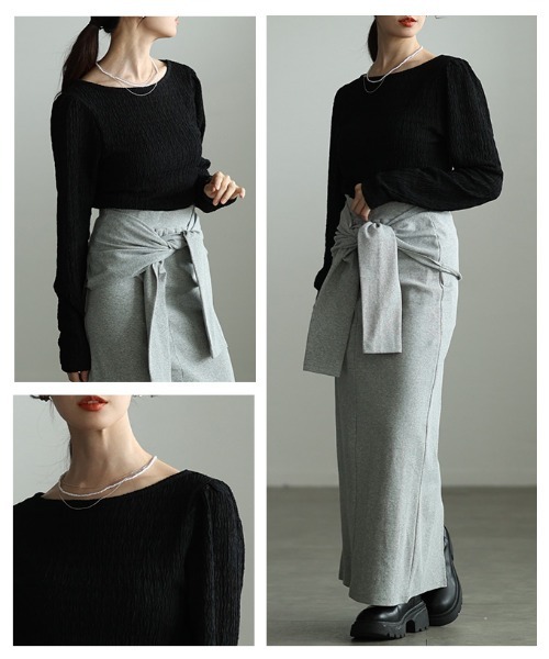 Sawa a la mode（サワアラモード）の「立体シャーリングショルダータックカットソー（Tシャツ/カットソー・レディース・ブラック/グレー/イエロー・FREE）」の12枚目の写真