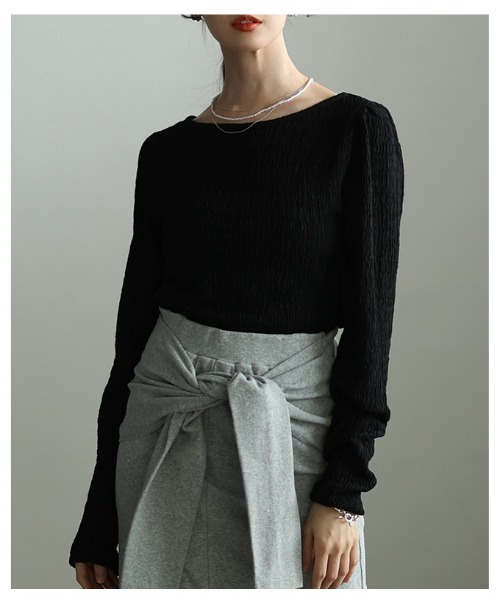 Sawa a la mode（サワアラモード）の「立体シャーリングショルダータックカットソー（Tシャツ/カットソー・レディース・ブラック/グレー/イエロー・FREE）」の11枚目の写真