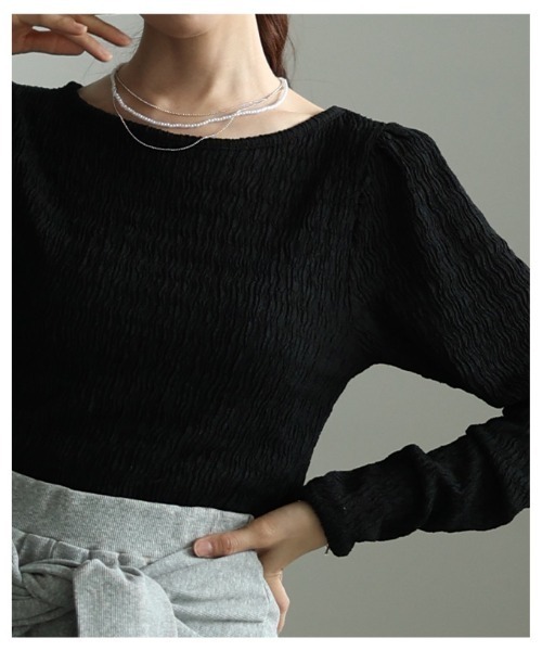 Sawa a la mode（サワアラモード）の「立体シャーリングショルダータックカットソー（Tシャツ/カットソー・レディース・ブラック/グレー/イエロー・FREE）」の10枚目の写真