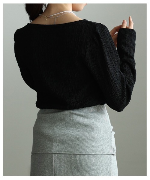 Sawa a la mode（サワアラモード）の「立体シャーリングショルダータックカットソー（Tシャツ/カットソー・レディース・ブラック/グレー/イエロー・FREE）」の9枚目の写真