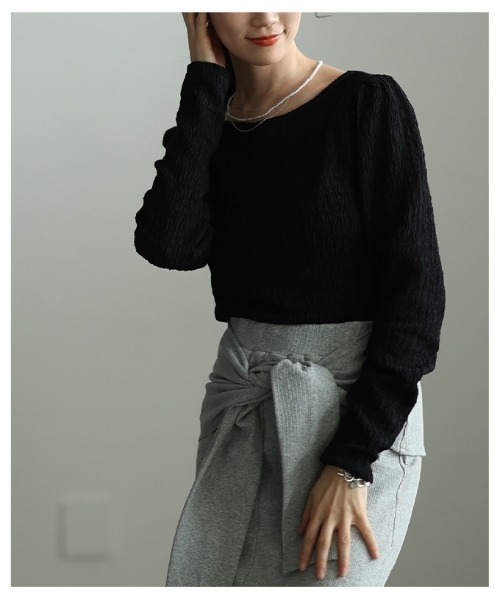 Sawa a la mode（サワアラモード）の「立体シャーリングショルダータックカットソー（Tシャツ/カットソー・レディース・ブラック/グレー/イエロー・FREE）」の8枚目の写真