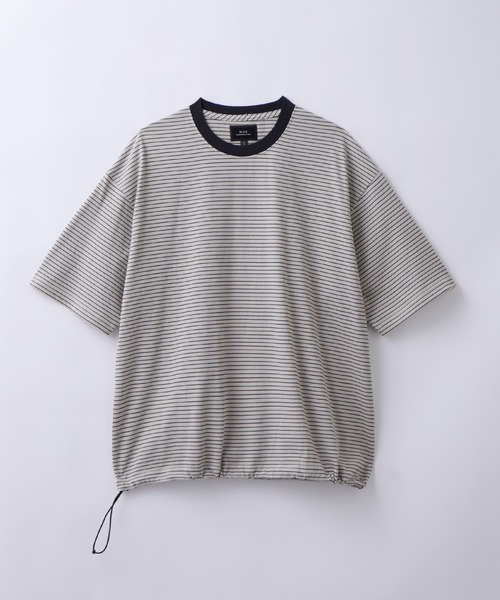 SLICK(スリック)の「【SLICK/スリック】30/2 Micro Border Drawstring T-Shirt/マイクロボーダードローストリングTシャツ/オーバーサイズ シルエット(Tシャツ/カットソー・メンズ・スミクロ/アイボリー/ブラック系その他・2/1/3)」の12枚目の写真