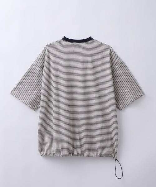 SLICK(スリック)の「【SLICK/スリック】30/2 Micro Border Drawstring T-Shirt/マイクロボーダードローストリングTシャツ/オーバーサイズ シルエット(Tシャツ/カットソー・メンズ・スミクロ/アイボリー/ブラック系その他・2/1/3)」の13枚目の写真