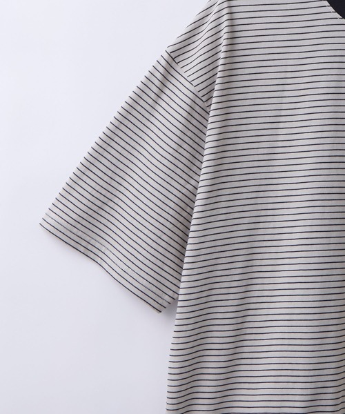 SLICK(スリック)の「【SLICK/スリック】30/2 Micro Border Drawstring T-Shirt/マイクロボーダードローストリングTシャツ/オーバーサイズ シルエット(Tシャツ/カットソー・メンズ・スミクロ/アイボリー/ブラック系その他・2/1/3)」の15枚目の写真